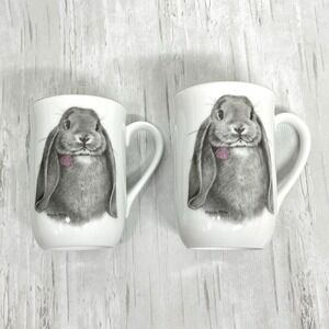 Otagiri Jonah's Workshop Vintage Easter Bunny Rabbit 8oz Coffee Mug Set Of 2